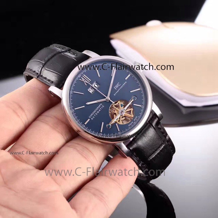 Copy IWC Schaffhausen Tourbillon Blue Face Watch SS New